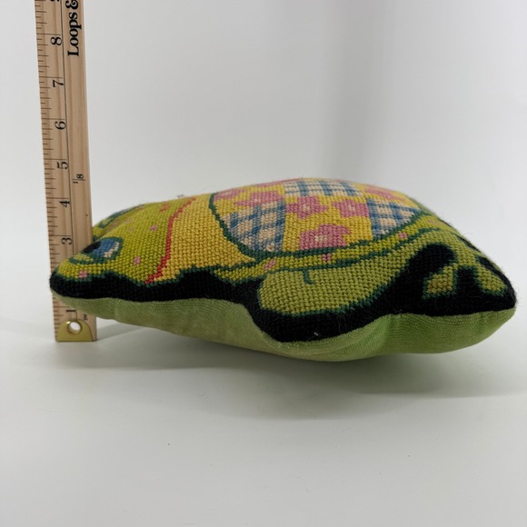 Vintage 1976 Handmade Needlepoint Frog Pillow 11x11 Signed FN 76 Velveteen Back - Picture 7 of 9